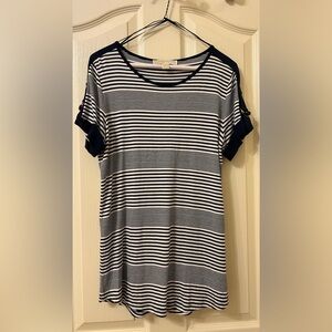 Michael Kors Navy and White Striped Short Sleeve Top